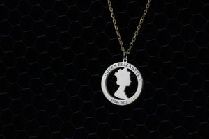Queen’s Remembrance Necklace, Queen Elizabeth Necklace, Queen's Memorial Necklace,Sterling Silver, 14k Gold Plated over 925 Sterling Silver