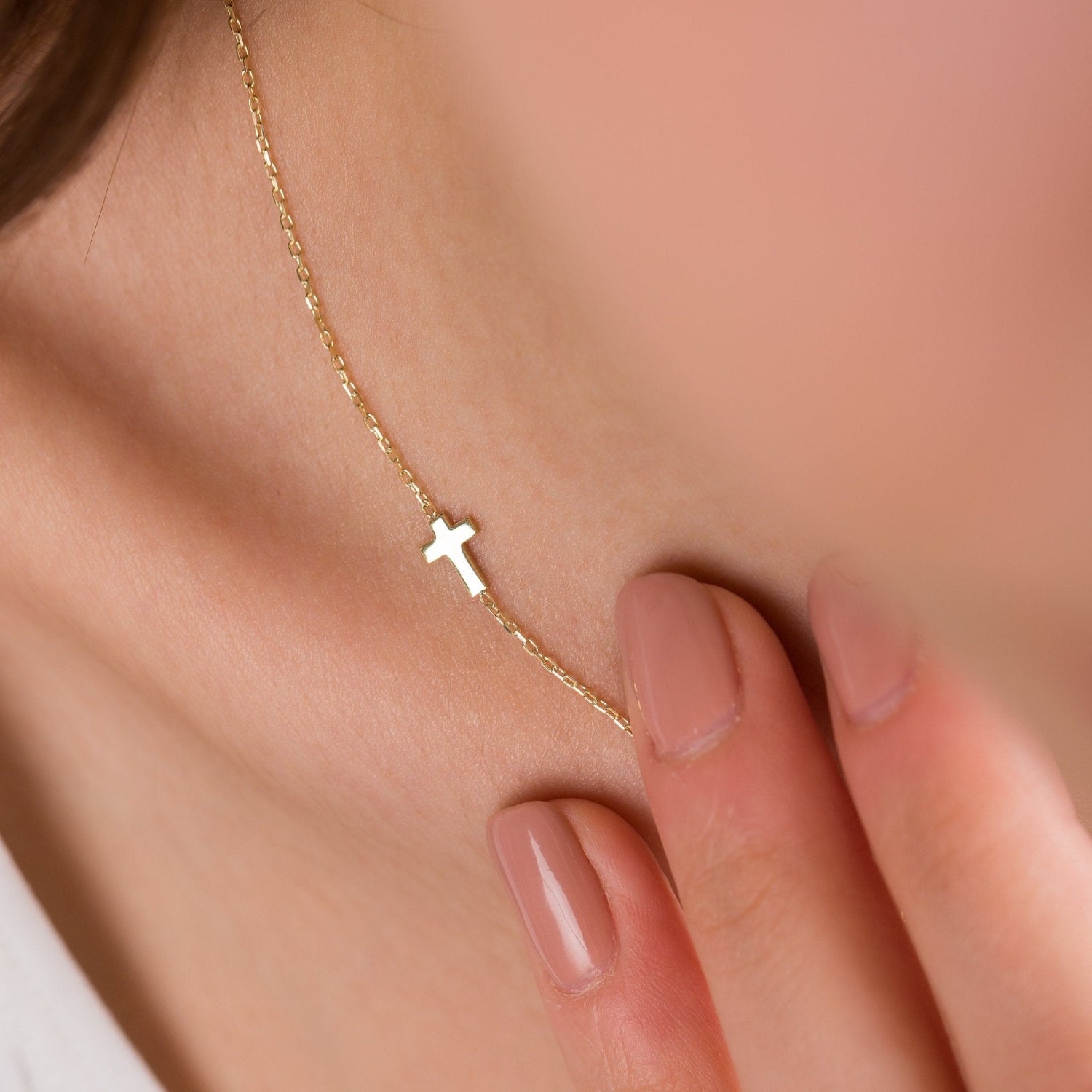 14k Gold Sideways Cross Necklace-Silver by Swan