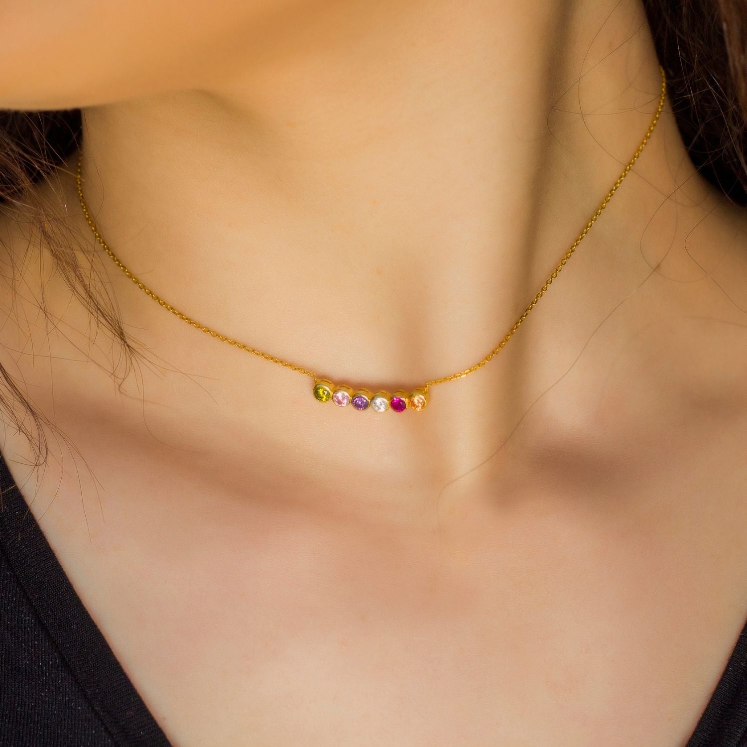 Family Birthstone Necklace Gold-Silver by Swan