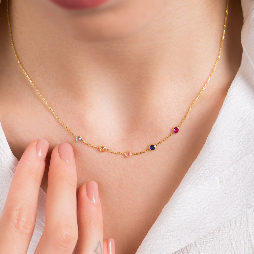 Family Birthstone Necklace-Silver by Swan