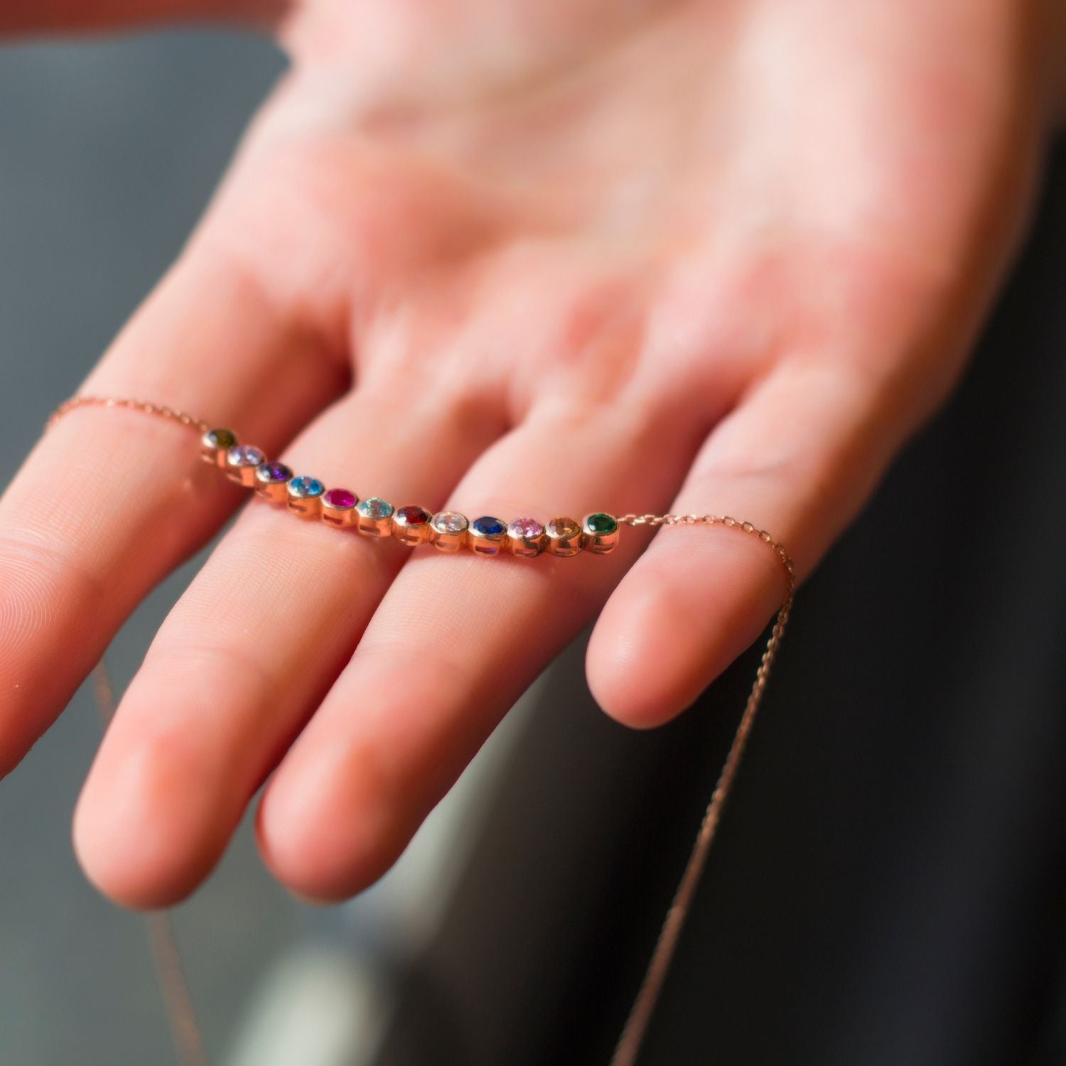 Celestial Multiple Birthstone Necklace Rose Gold