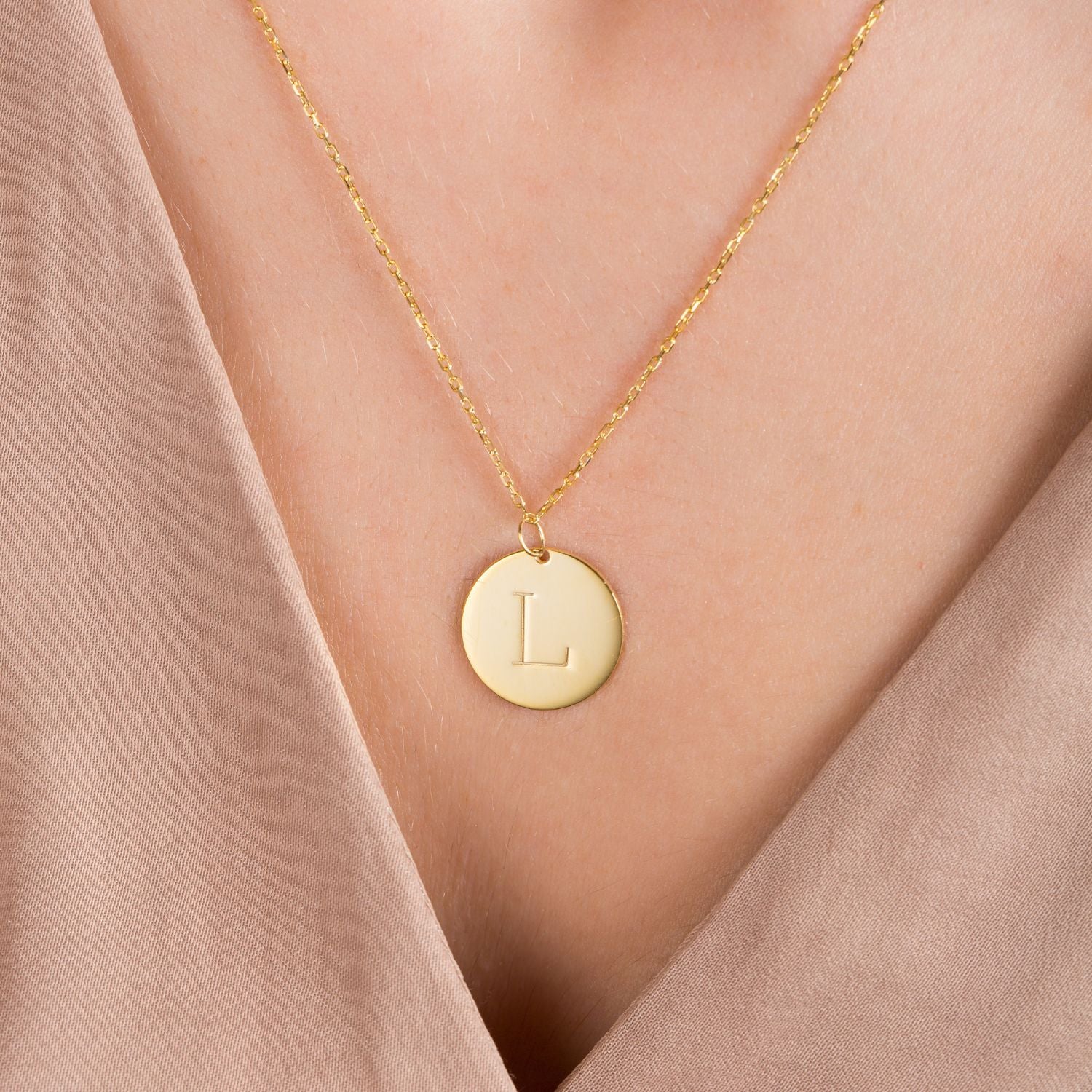 Gold Disc Initial Necklace-Silver by Swan