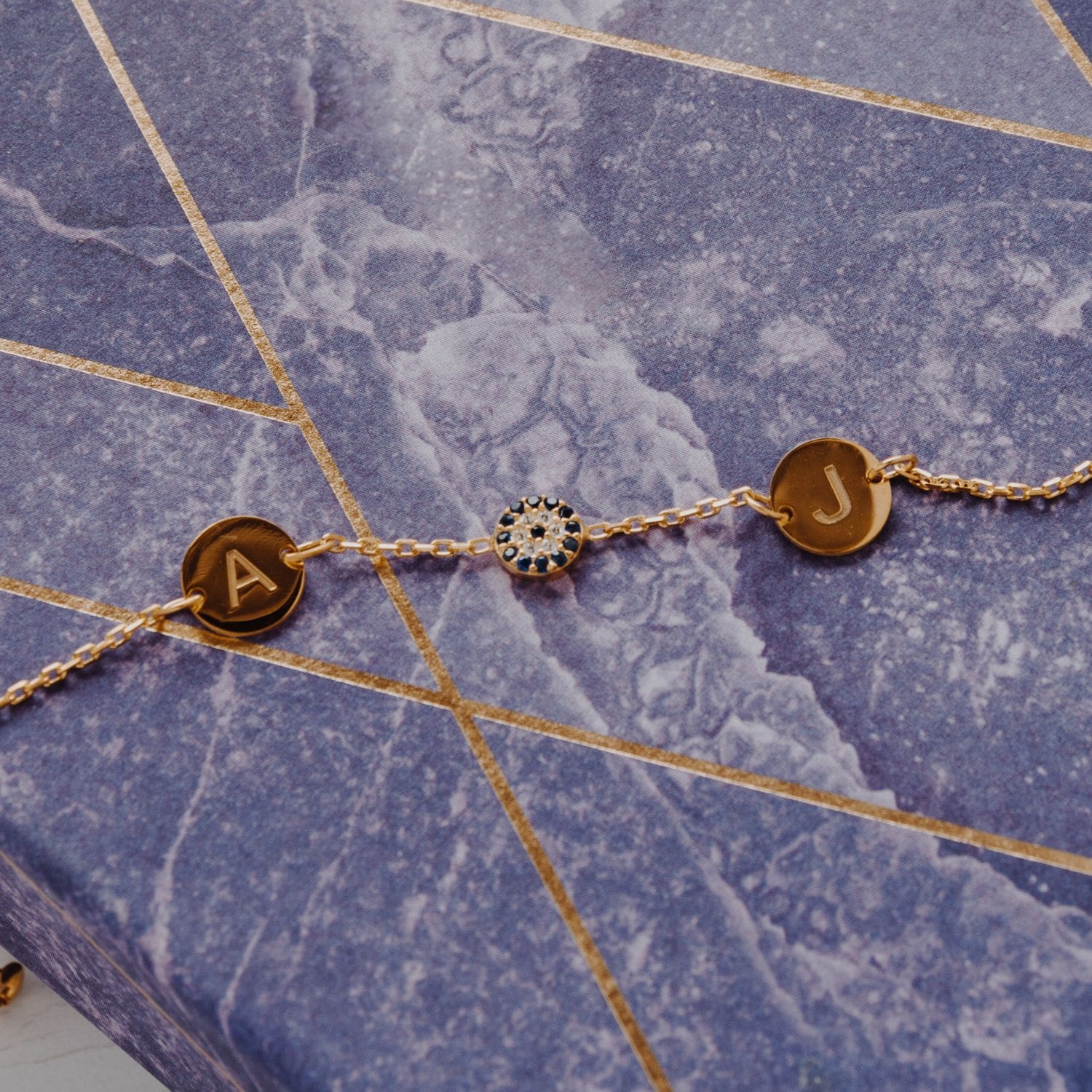 Gold Plated Silver Disc Initial Anklet-Silver by Swan