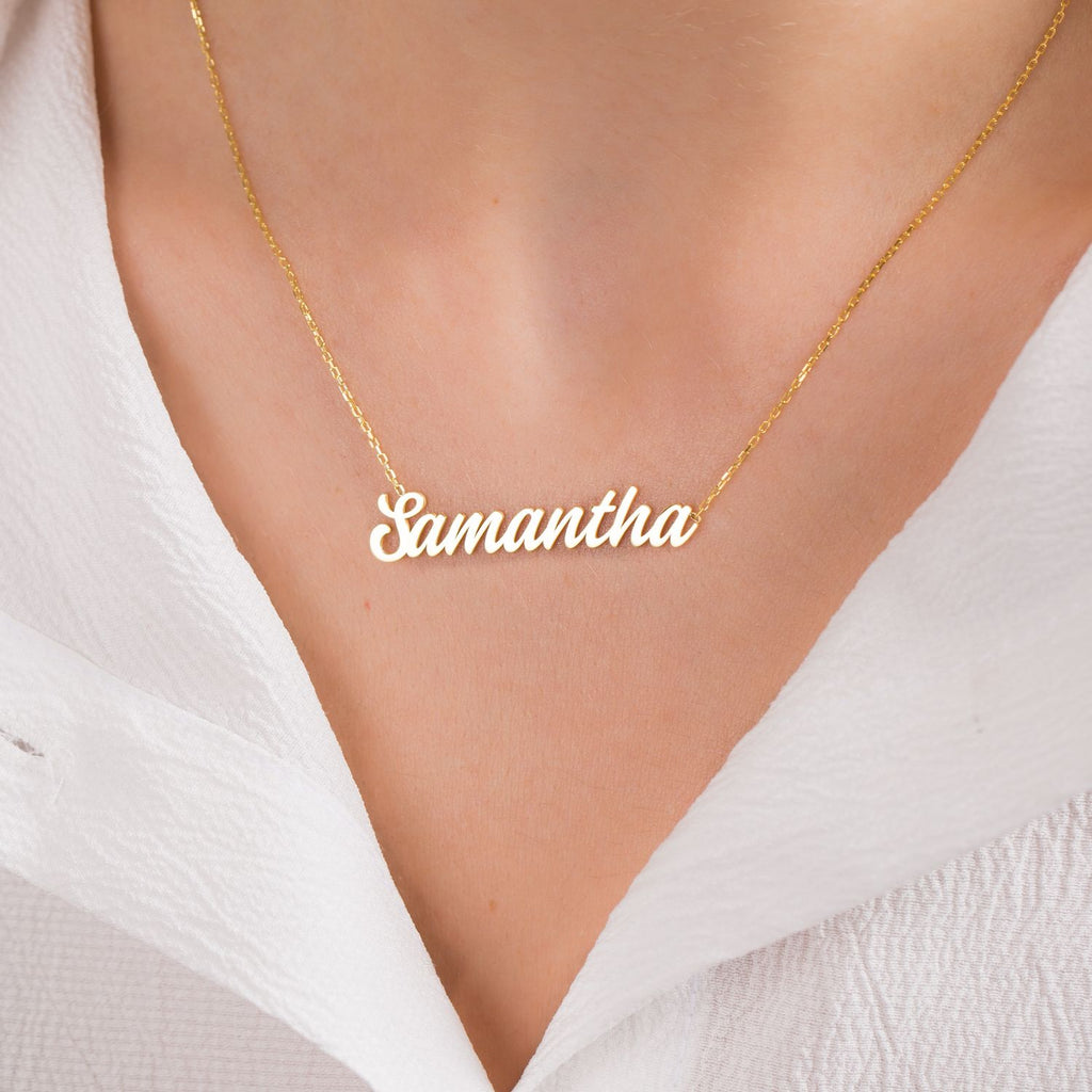 Gold Plated Silver Name Necklace Font one-Silver by Swan