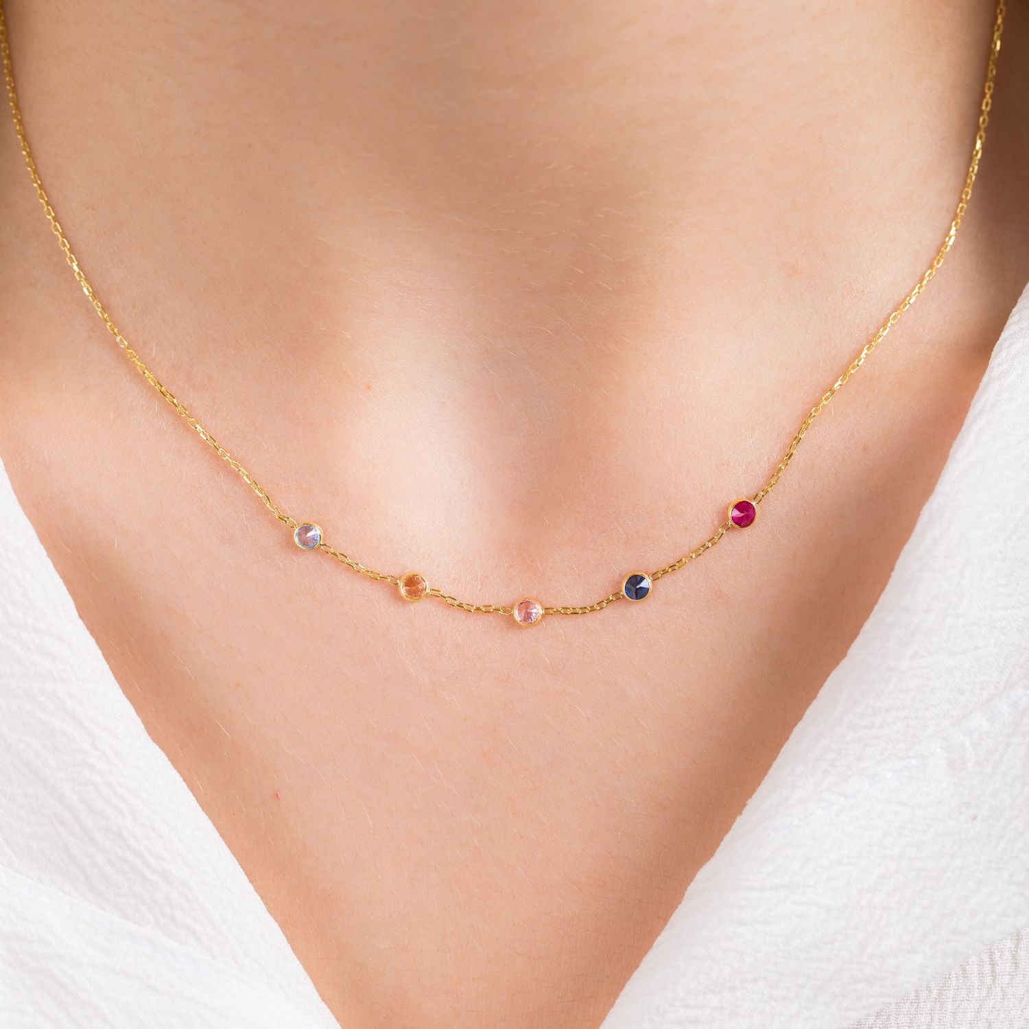 Gold Plated Silver Personalised Family Birthstone Necklace-Silver by Swan