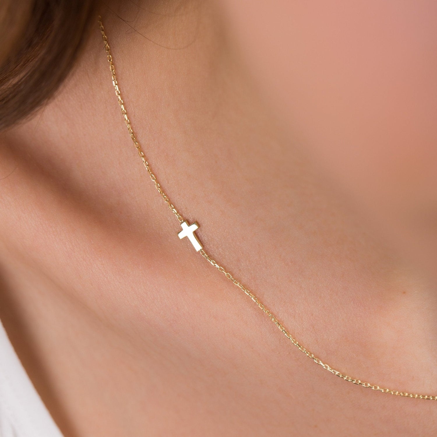 Gold Sideways Cross Necklace-Silver by Swan