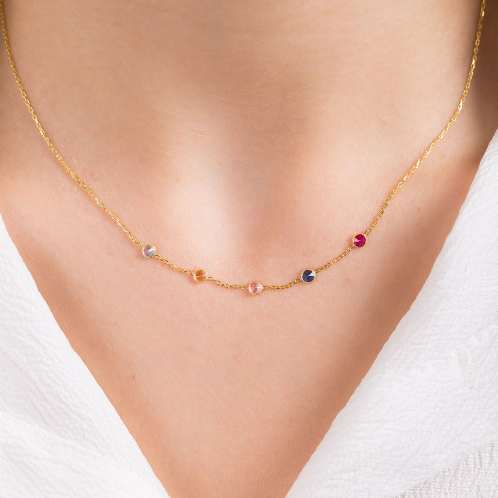 Personalised Gold Plated Silver Family Birthstone Necklace-Silver by Swan