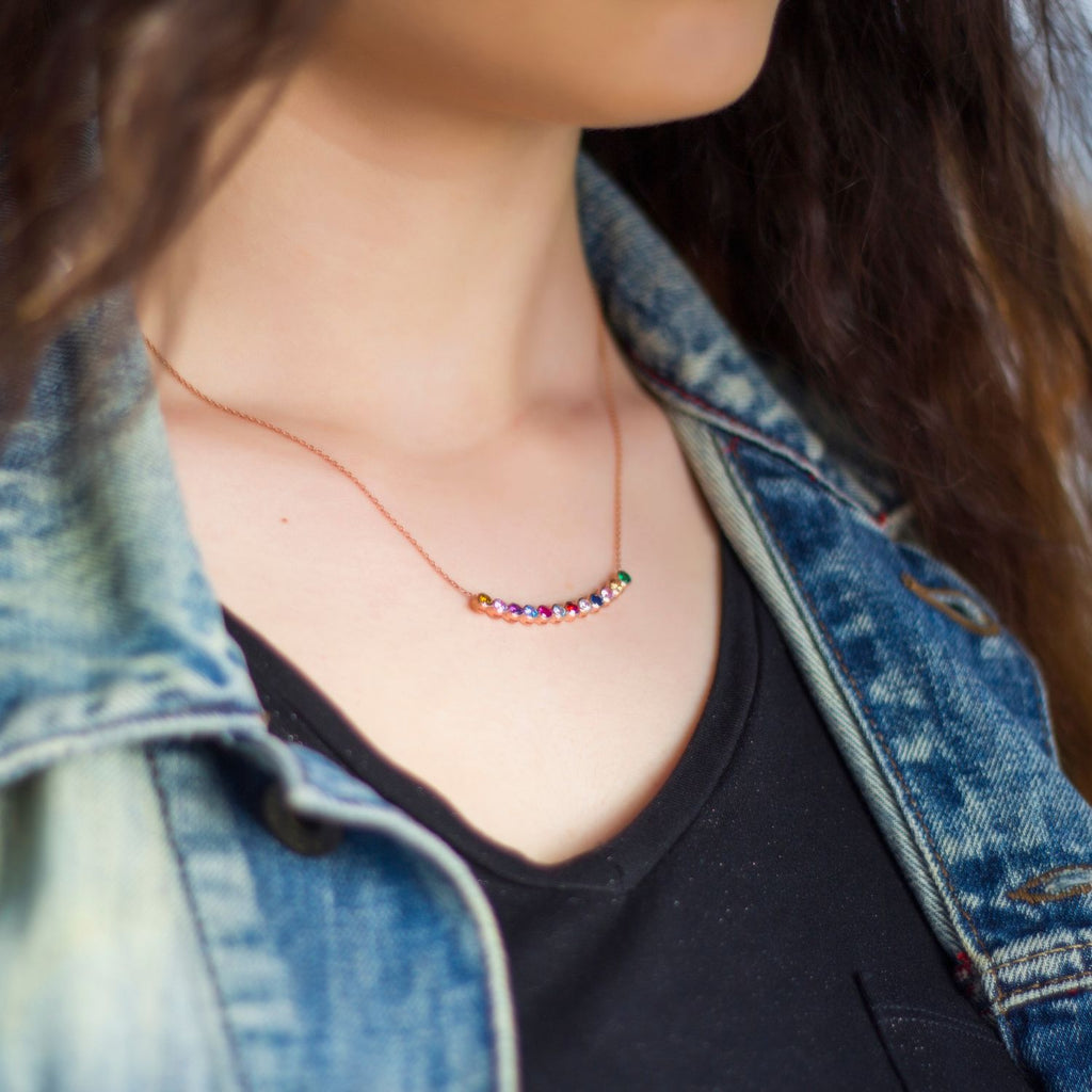 Personalised Rose Gold Birthstone Necklace-Silver by Swan