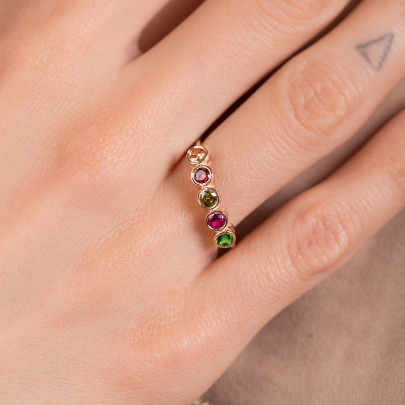 Personalised Rose Gold Birthstone Ring-Silver by Swan