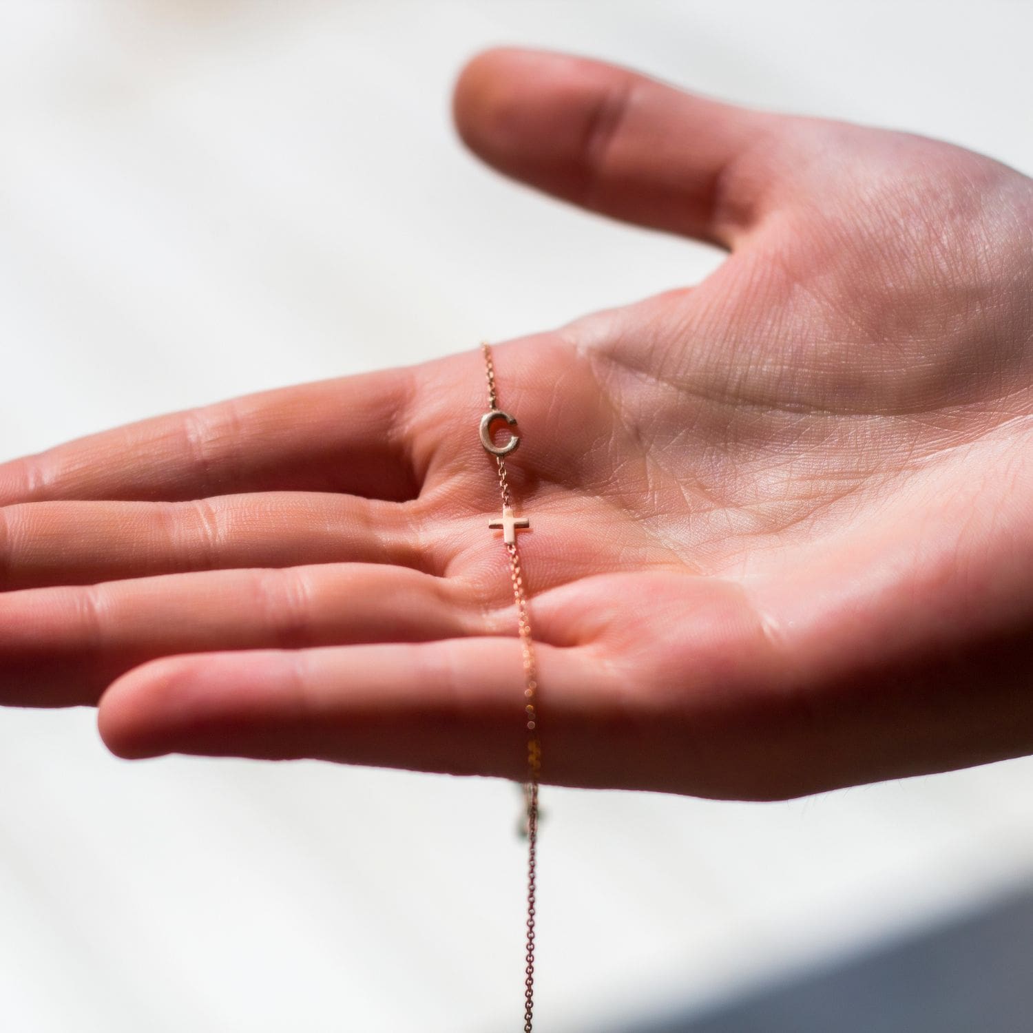 Personalised Sideways Initial and Cross Necklace-Silver by Swan