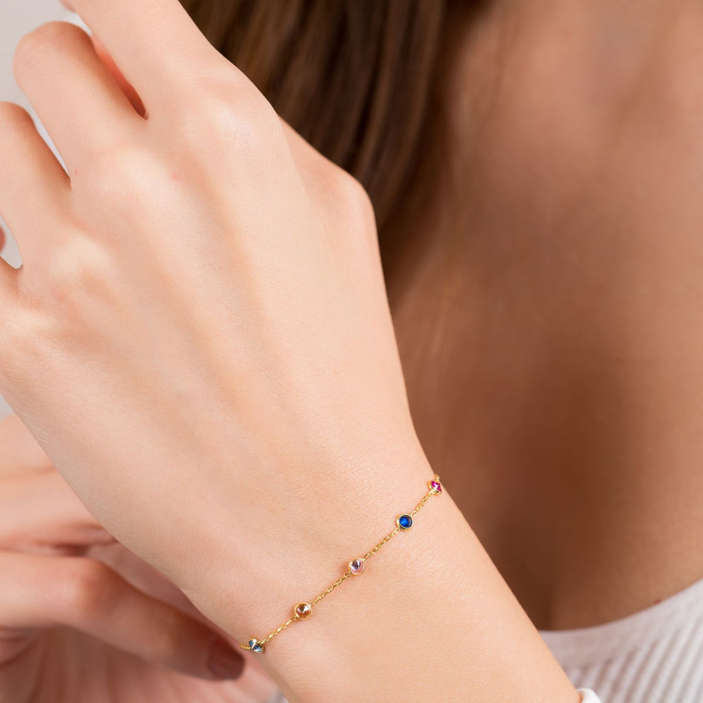 Family Birthstone Silver Bracelet