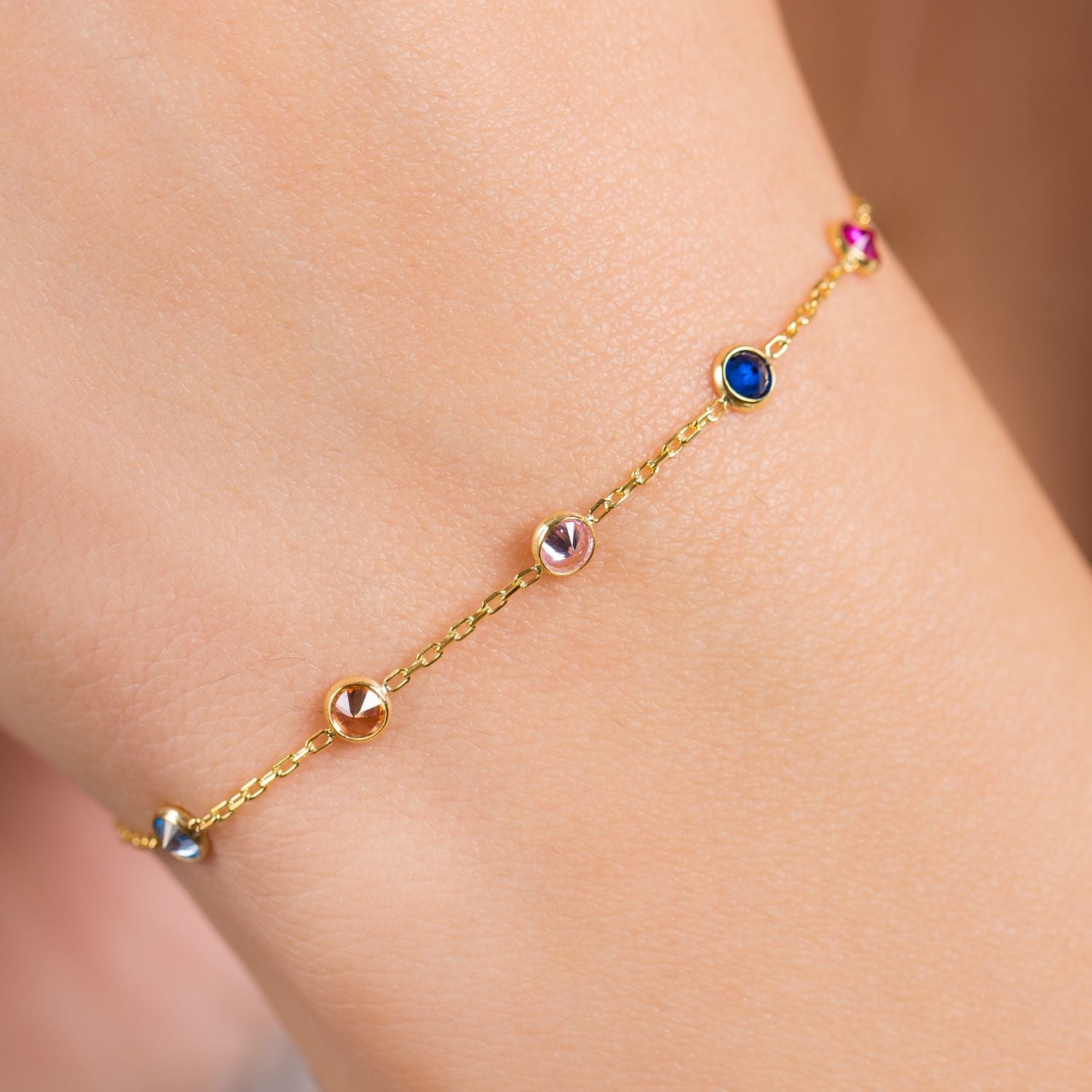 Personalised Gold Family Birthstone Bracelets-Silver-by-Swan