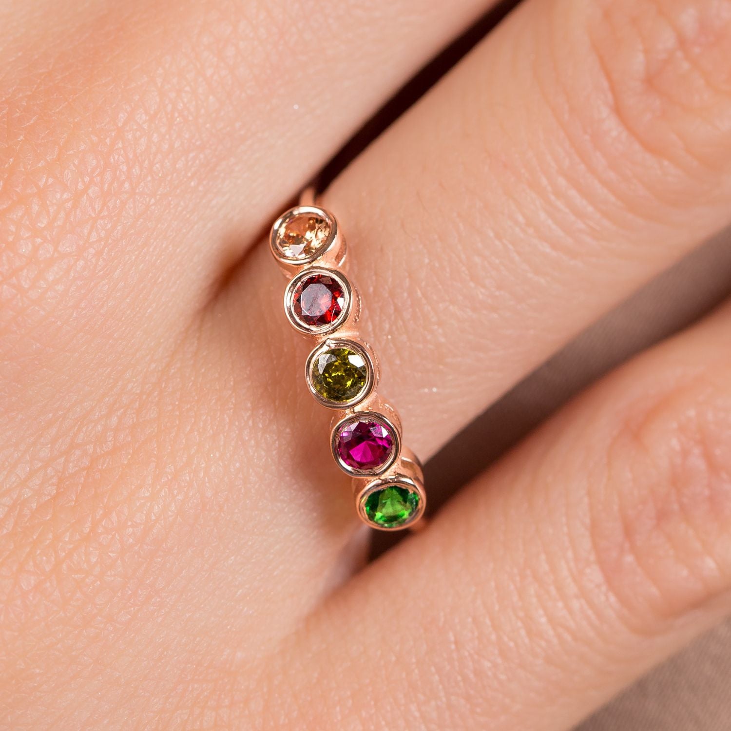 Family Birthstone Ring Rose Gold