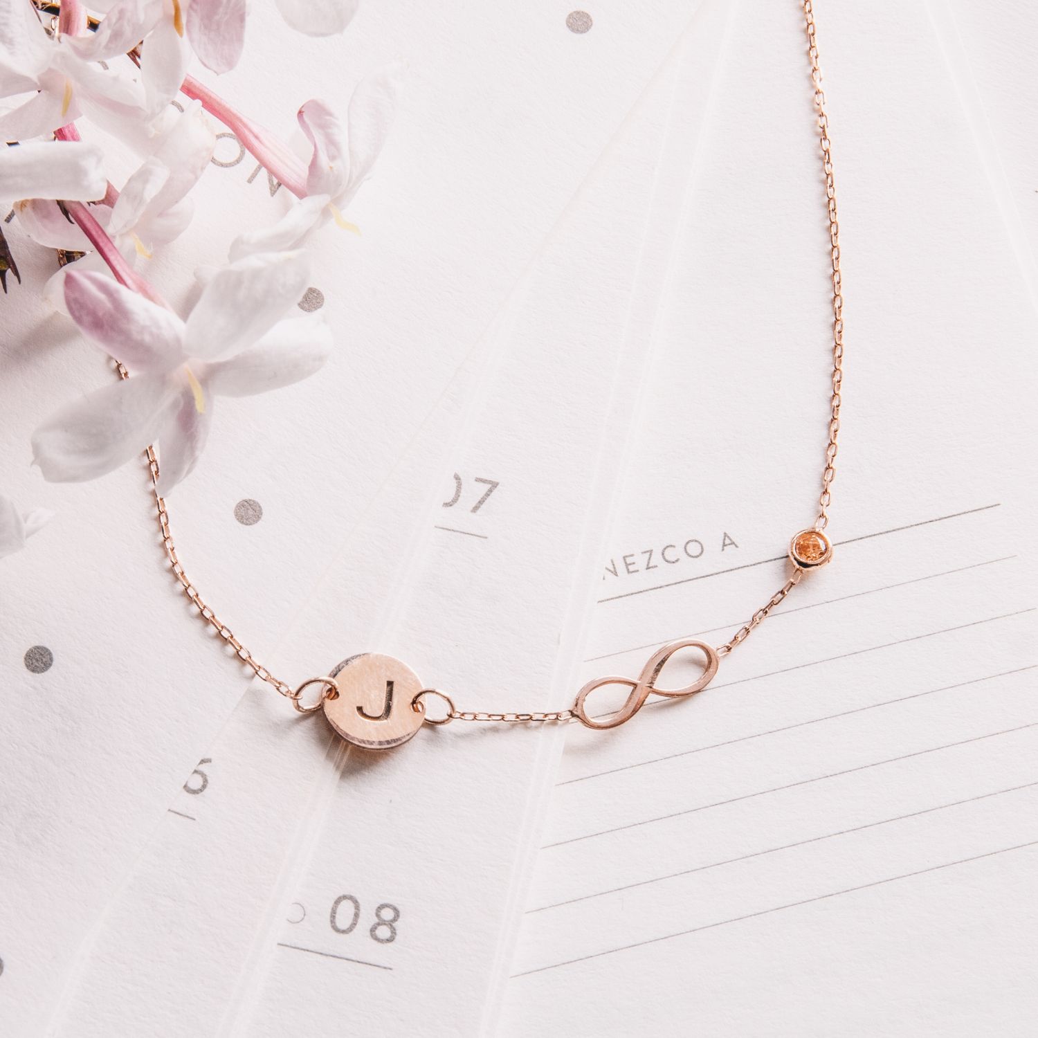 Rose Gold Plated Silver Disc Initial Anklet-Silver by Swan