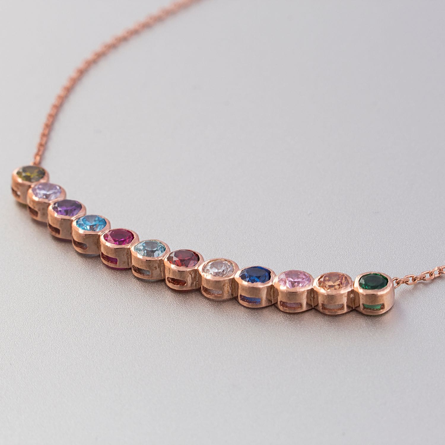 Family Birthstones Necklace Rose Gold