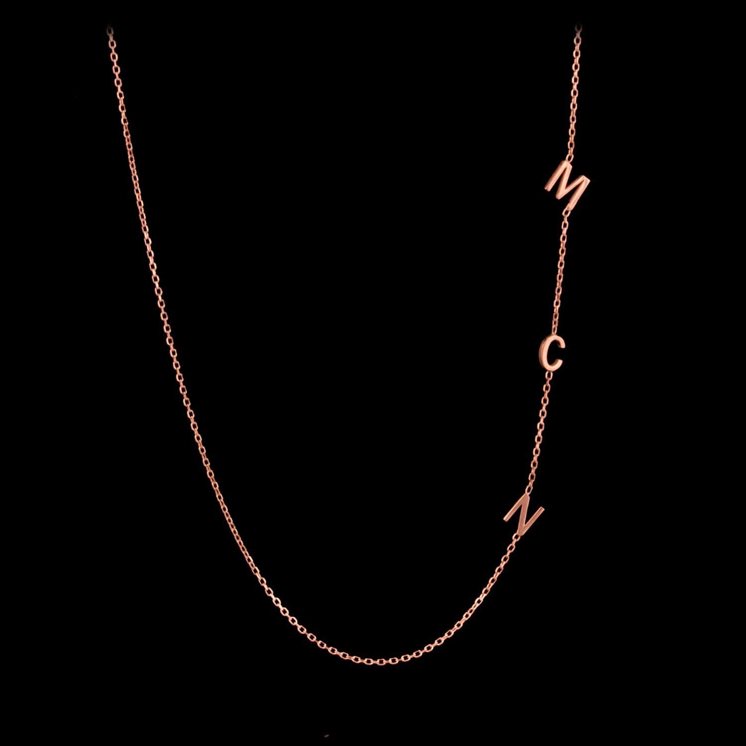 Rose Gold Plated Silver Personalised Sideways Initial Necklace-Silver by Silver