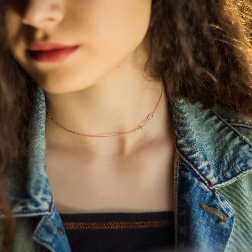 Sideways Initial and Initial Necklace Silver by Swan