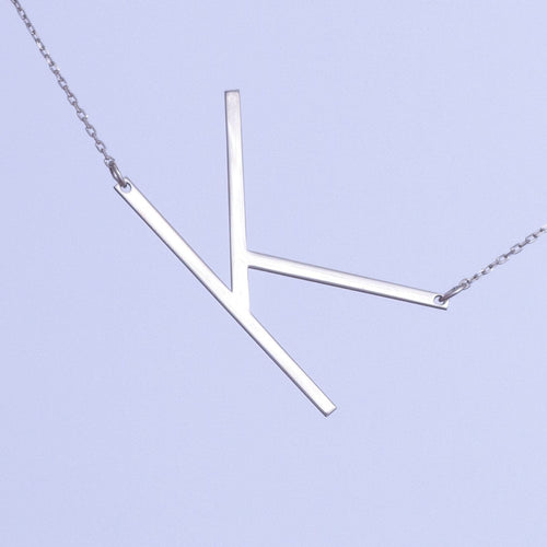 Silver Large Initial Necklace-Silver by Swan