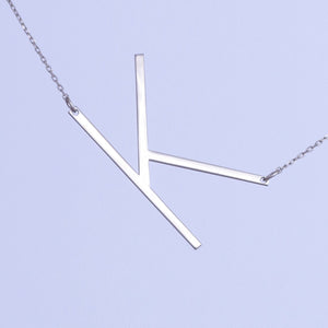 Alexis Necklace, Large Initial Sideways Necklace - SilverbySwan