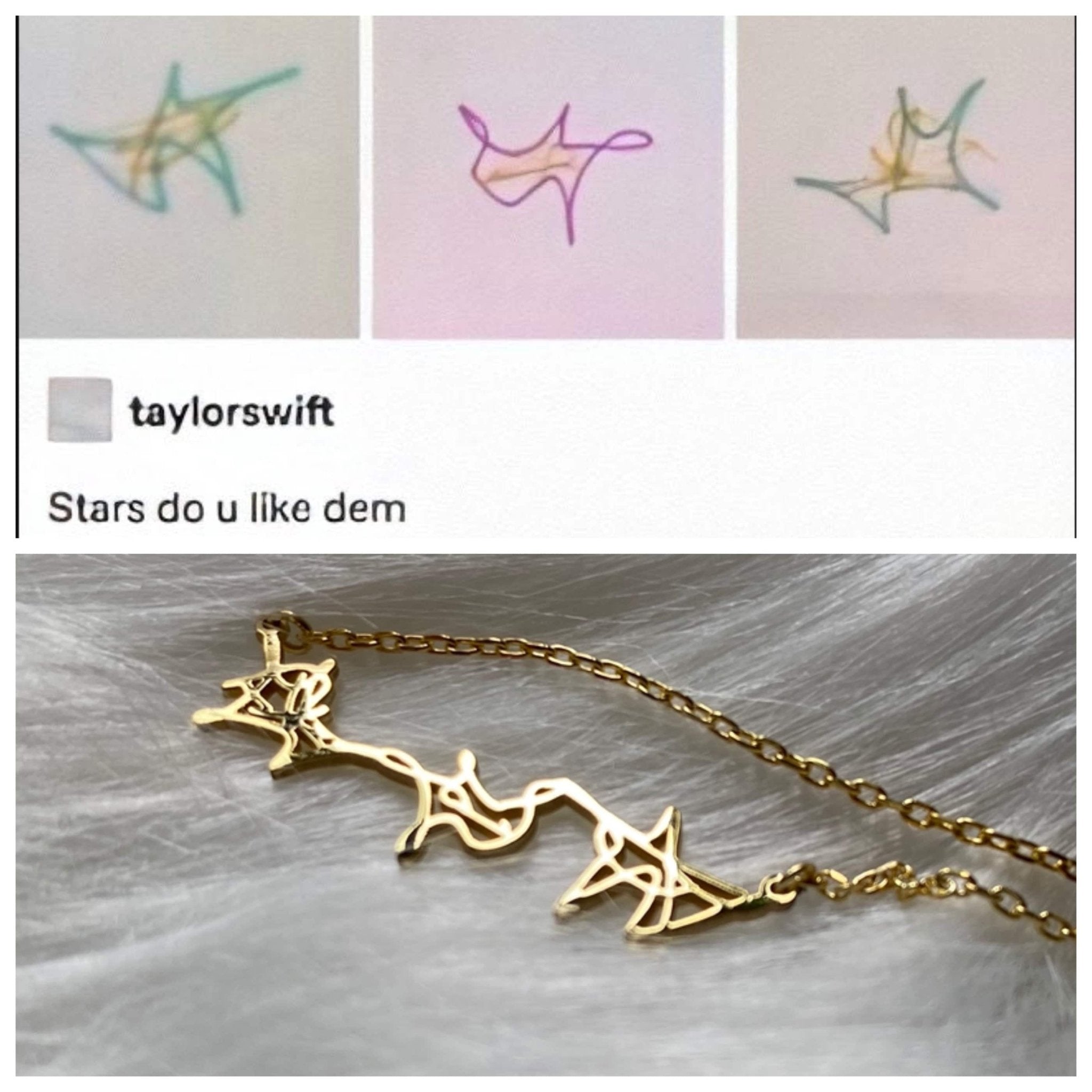 Celestial Elegance Inspired by Taylor Swift – Hand - Drawn Star Necklace - SilverbySwan