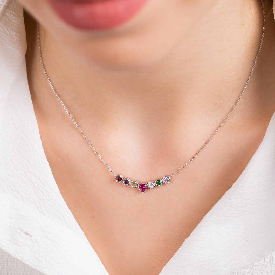 Family Birthstone Necklace with Heart - SilverbySwan