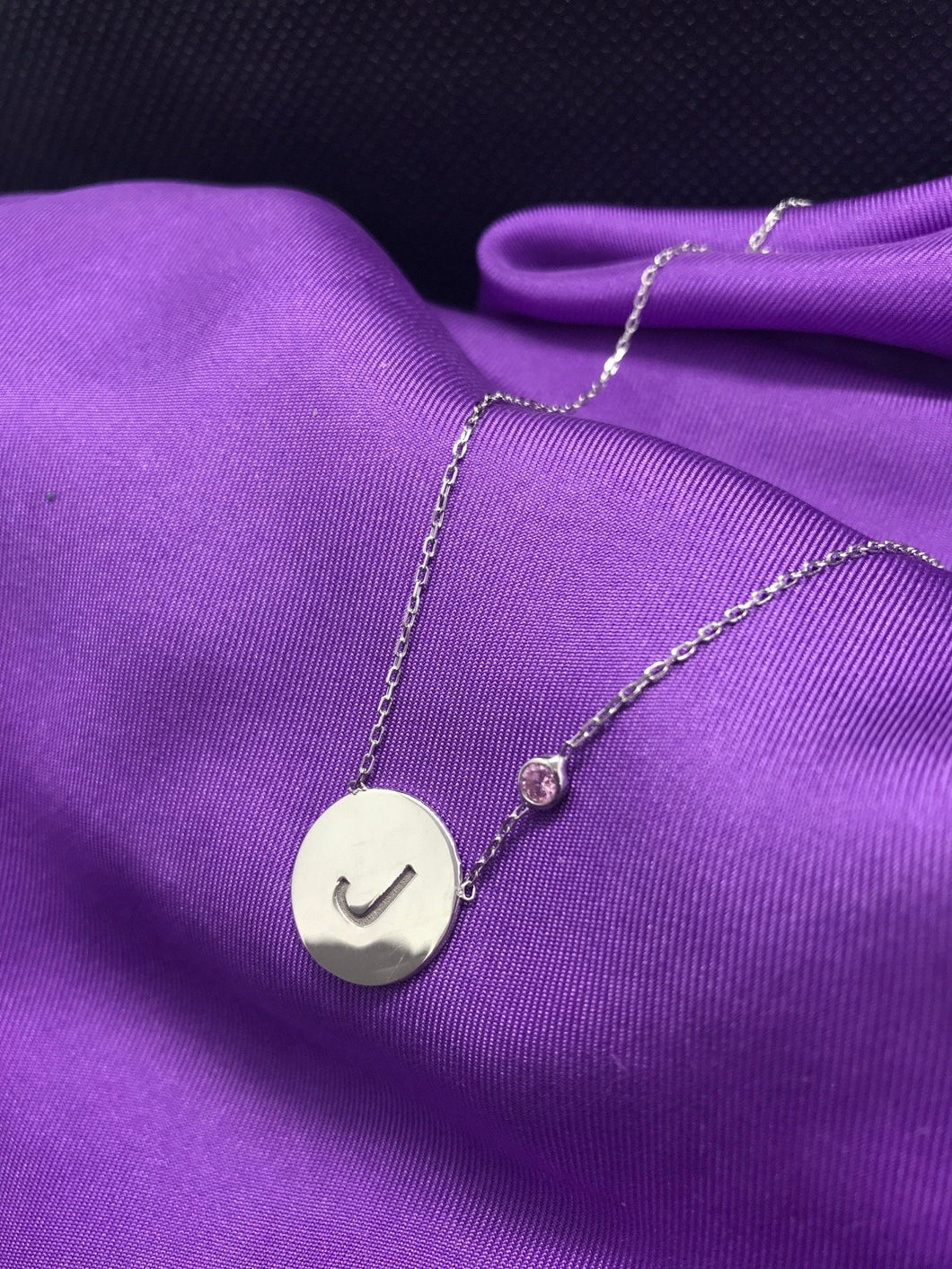 Initial Disc Necklace with Birthstone - SilverbySwan