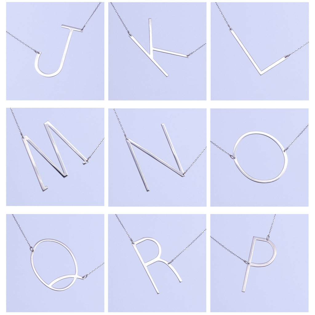 Large Initial Sideways Necklace - SilverbySwan