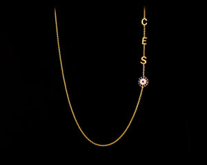 Sideways Initial necklace, 14k Gold Plated over 925 sterling Silver. - SilverbySwan