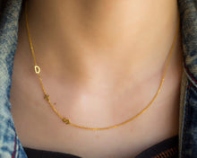 Sideways Initial necklace, 14k Gold Plated over 925 sterling Silver. - SilverbySwan