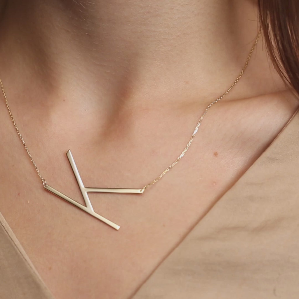 Large Initial Sideways Necklace